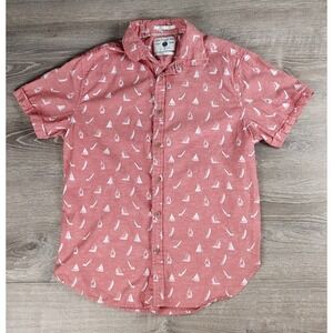 Denim & Flower‎ Mens Pink Nautical Medium Short Sleeve Shirt Slim Fit Button up